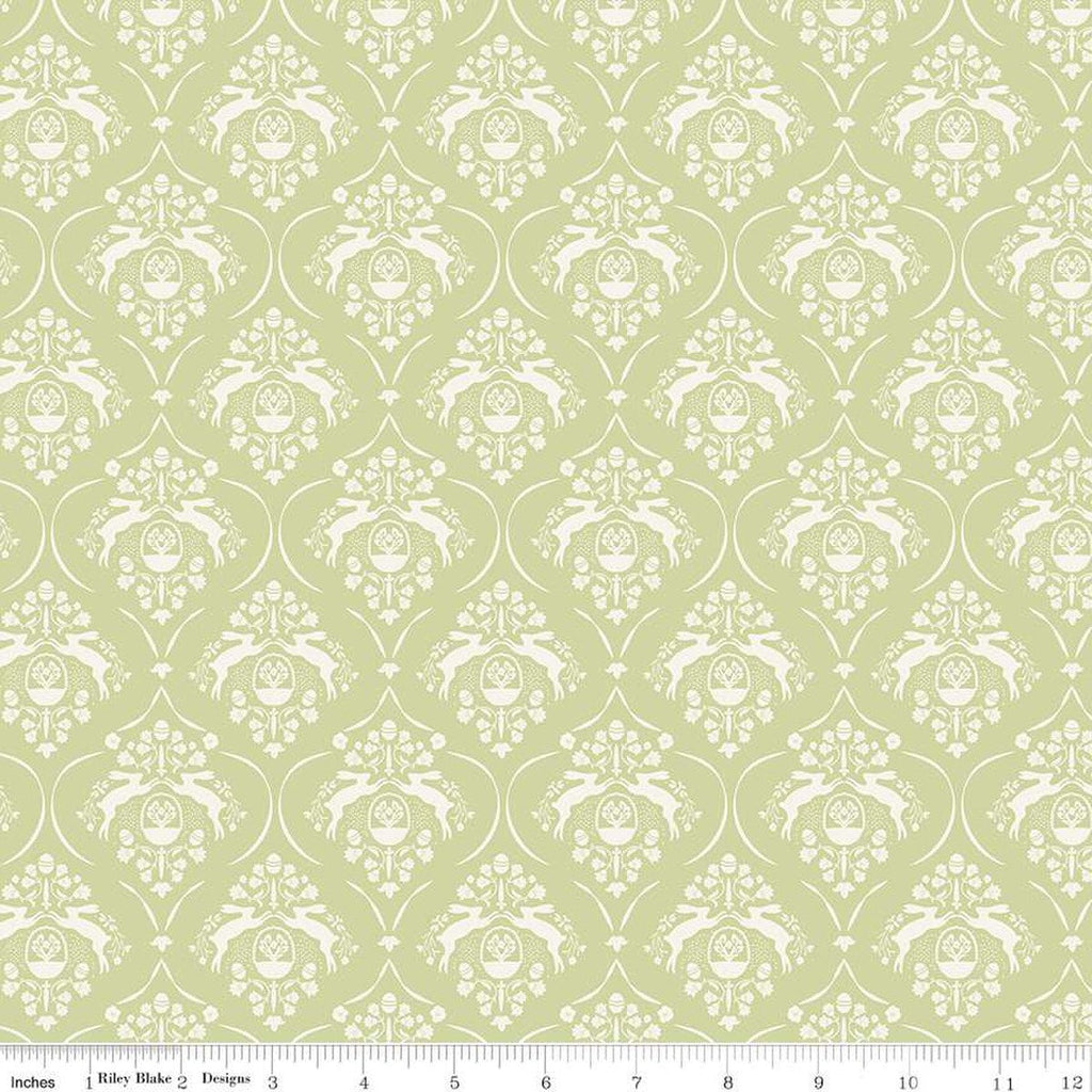 31" End of Bolt - SALE Springtime Damask C12811 Fern by Riley Blake Designs - Flowers Rabbits Eggs Baskets Easter - Quilting Cotton Fabric