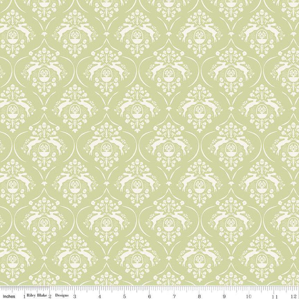 31" End of Bolt - SALE Springtime Damask C12811 Fern by Riley Blake Designs - Flowers Rabbits Eggs Baskets Easter - Quilting Cotton Fabric