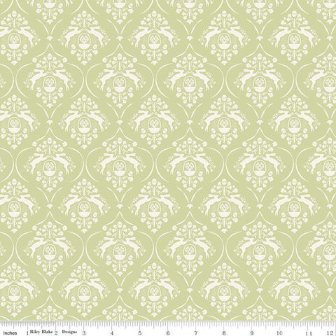 31" End of Bolt - SALE Springtime Damask C12811 Fern by Riley Blake Designs - Flowers Rabbits Eggs Baskets Easter - Quilting Cotton Fabric