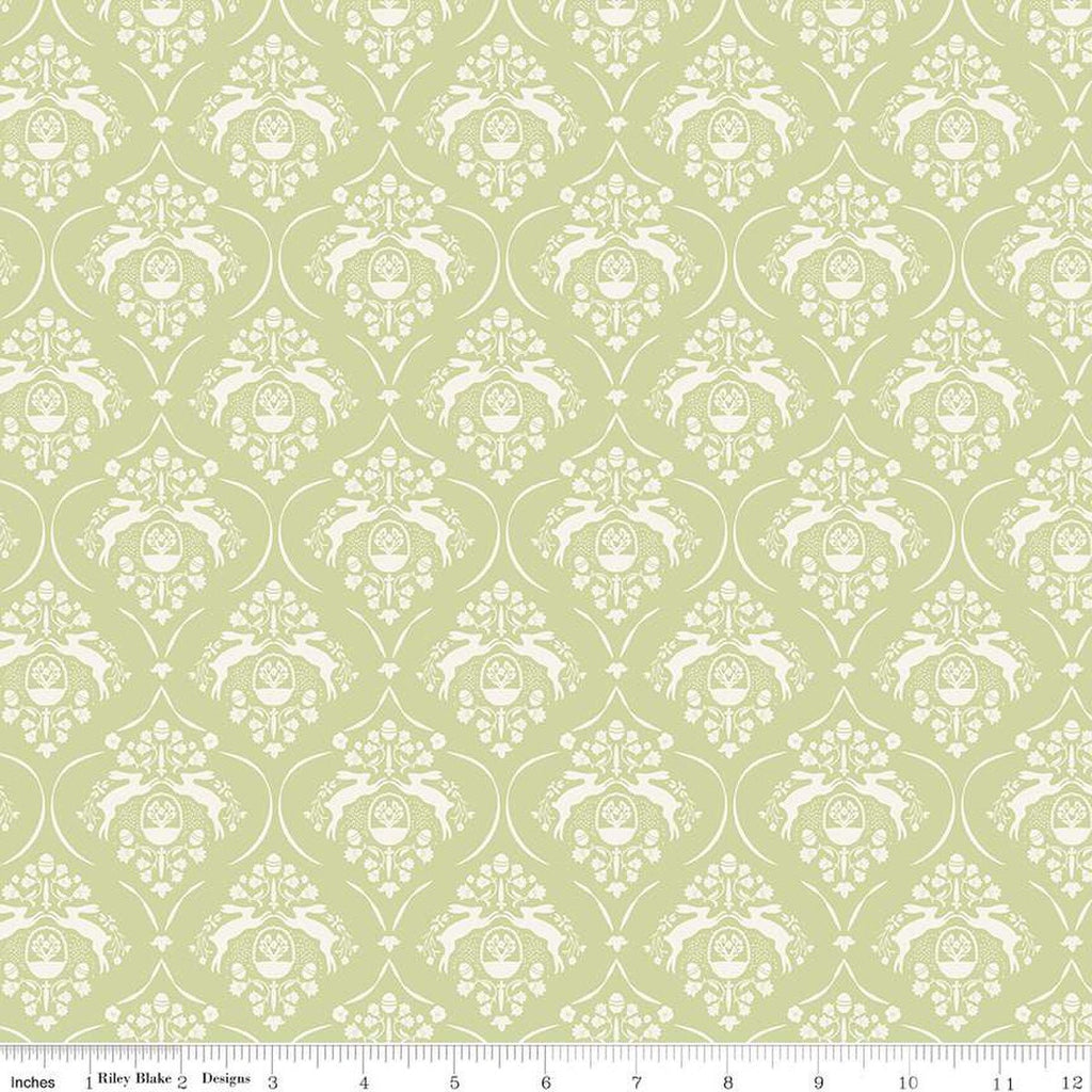31" End of Bolt - SALE Springtime Damask C12811 Fern by Riley Blake Designs - Flowers Rabbits Eggs Baskets Easter - Quilting Cotton Fabric