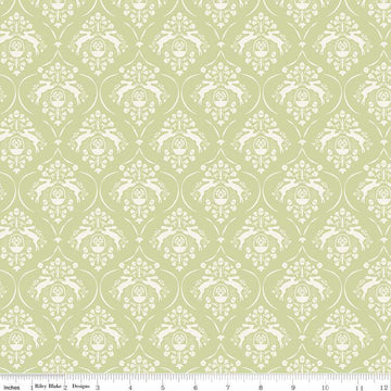 Fat Quarter End of Bolt - CLEARANCE Springtime Damask C12811 Fern by Riley Blake - Flowers Rabbits Eggs Baskets - Quilting Cotton Fabric