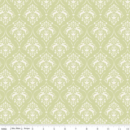 Fat Quarter End of Bolt - CLEARANCE Springtime Damask C12811 Fern by Riley Blake - Flowers Rabbits Eggs Baskets - Quilting Cotton Fabric