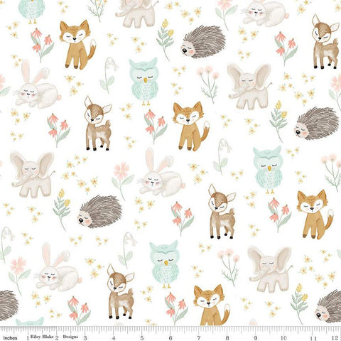 14" End of Bolt - It's a Girl Main C13320 White - Riley Blake - Baby Animals Hedgehogs Elephants Owls Deer Rabbits - Quilting Cotton Fabric