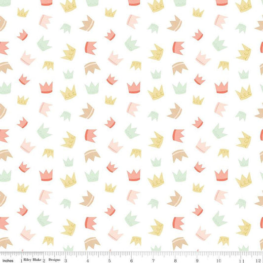 DEAL It's a Girl Crowns C13322 White - Riley Blake Designs - Children's - Quilting Cotton Fabric