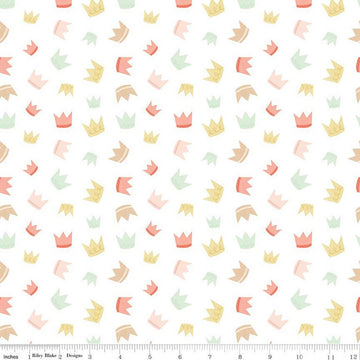 SALE It's a Girl Crowns C13322 White - Riley Blake Designs - Children's - Quilting Cotton Fabric