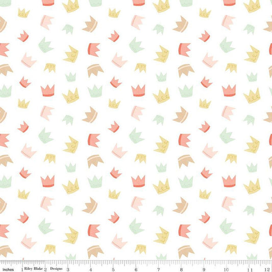 SALE It's a Girl Crowns C13322 White - Riley Blake Designs - Children's - Quilting Cotton Fabric