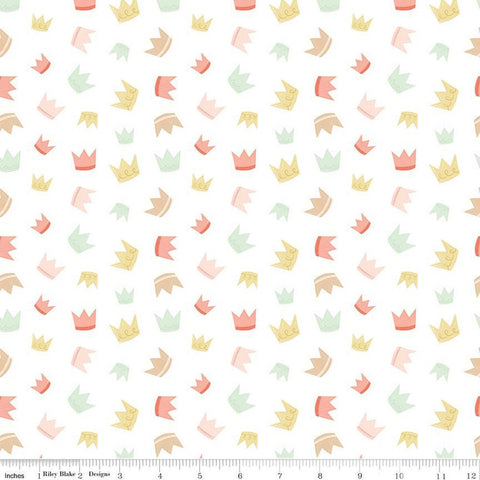 Fat Quarter End of Bolt - It's a Girl Crowns C13322 White - Riley Blake Designs - Children's - Quilting Cotton Fabric