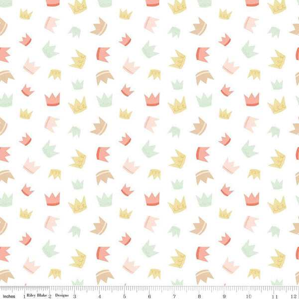 14" End of Bolt - SALE It's a Girl Crowns C13322 White - Riley Blake Designs - Children's - Quilting Cotton Fabric