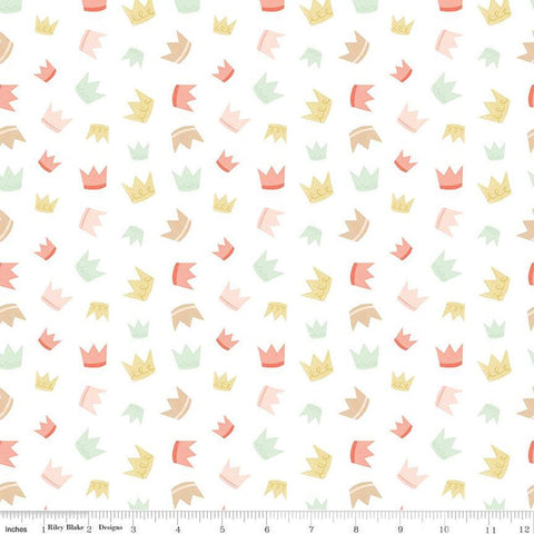14" End of Bolt - SALE It's a Girl Crowns C13322 White - Riley Blake Designs - Children's - Quilting Cotton Fabric