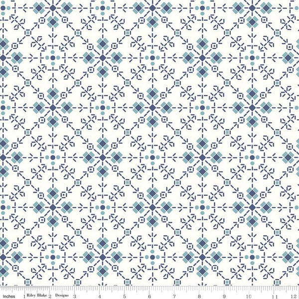 2 yard 27" End of Bolt - Bee Plaids Homemade WIDE BACK WB12040 Denim - Riley Blake  107/108" Flowers Lori Holt - Quilting Cotton Fabric