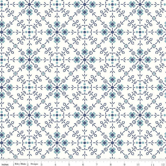 2 Yard 18" End of Bolt - SALE Bee Plaids Homemade WIDEBACK WB12040 Denim - Riley Blake - 108" Flowers - Lori Holt - Quilting Cotton Fabric