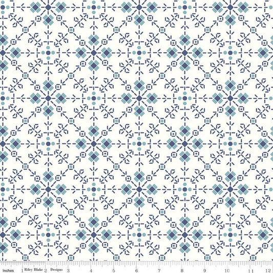 1-Yard 31" End of Bolt - Bee Plaids Homemade WIDEBACK WB12040 Denim - Riley Blake - 108" Flowers - Lori Holt - Quilting Cotton Fabric