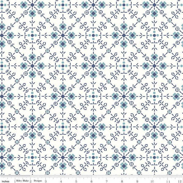 2 yard 27" End of Bolt - Bee Plaids Homemade WIDE BACK WB12040 Denim - Riley Blake  107/108" Flowers Lori Holt - Quilting Cotton Fabric