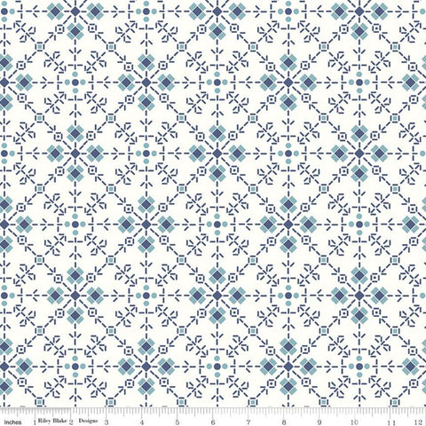 2 yard 27" End of Bolt - Bee Plaids Homemade WIDE BACK WB12040 Denim - Riley Blake  107/108" Flowers Lori Holt - Quilting Cotton Fabric