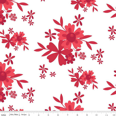 34" End of Bolt Piece - SALE Cheerfully Red Main C13310 White - Riley Blake Designs - Flowers Flower - Quilting Cotton Fabric