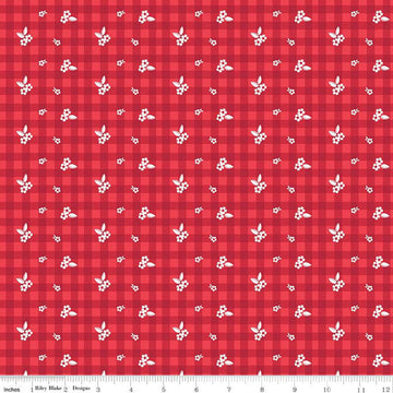 SALE 19" End of Bolt - Cheerfully Red Ditzy PRINTED Gingham C13312 Red - Riley Blake - Flowers Checks Checkered- Quilting Cotton Fabric
