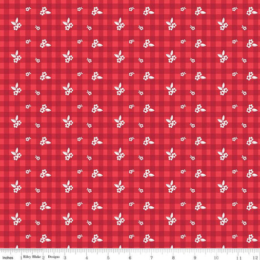 SALE 19" End of Bolt - Cheerfully Red Ditzy PRINTED Gingham C13312 Red - Riley Blake - Flowers Checks Checkered- Quilting Cotton Fabric