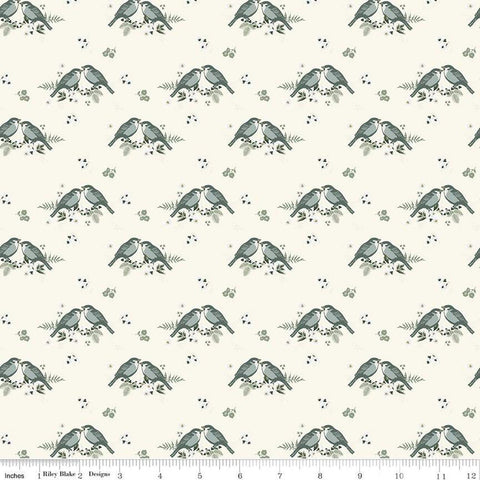 SALE Gingham Fields Birds C13351 Cream - Riley Blake Designs - Bird Pairs on Flowers - Quilting Cotton Fabric