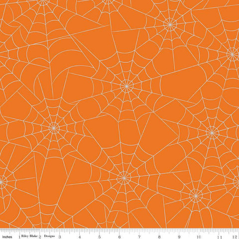 2 yd 28" End of Bolt Piece- Bad to the Bone Spiderwebs WIDE BACK WB12382 Orange - Riley Blake- 107/108" Wide - Halloween Web - Cotton Fabric
