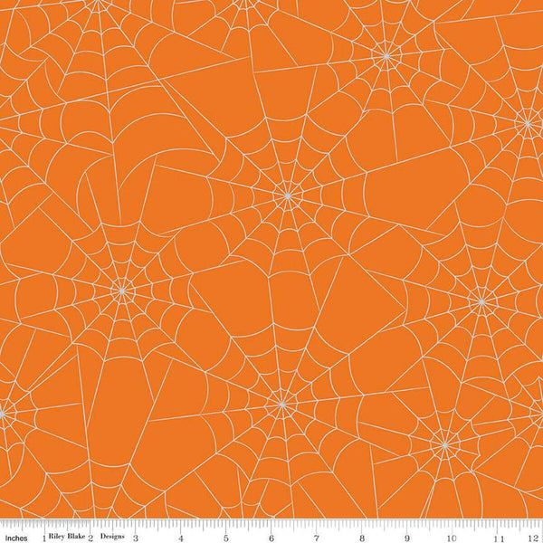 2 yd 28" End of Bolt Piece- Bad to the Bone Spiderwebs WIDE BACK WB12382 Orange - Riley Blake- 107/108" Wide - Halloween Web - Cotton Fabric