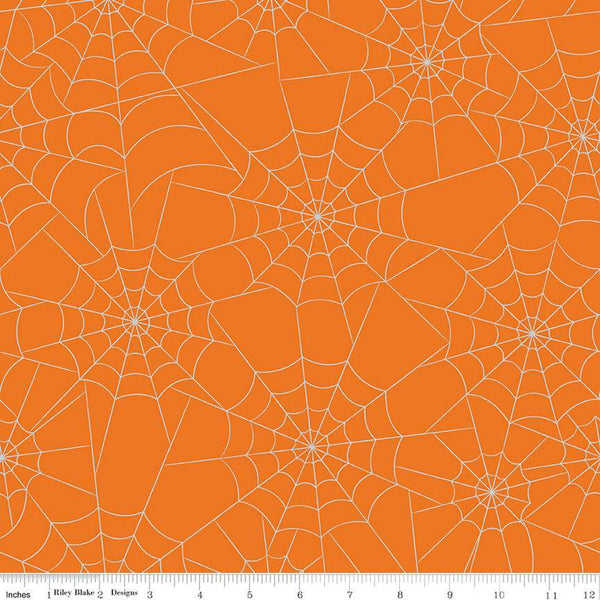 2 yd 28" End of Bolt Piece- SALE Bad to the Bone Spiderwebs WIDE BACK WB12382 Orange - Riley Blake- 107/108" Wide - Cotton Fabric