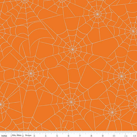 2 yd 28" End of Bolt Piece- SALE Bad to the Bone Spiderwebs WIDE BACK WB12382 Orange - Riley Blake- 107/108" Wide - Cotton Fabric