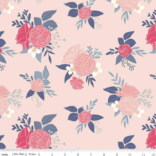 13" End of Bolt - CLEARANCE South Hill Main C12660 Blush - Riley Blake Designs - Floral Flowers - Quilting Cotton Fabric