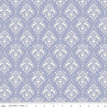 34" End of Bolt - SALE Springtime Damask C12811 Lilac by Riley Blake Designs - Flowers Rabbits Eggs Baskets Easter - Quilting Cotton Fabric