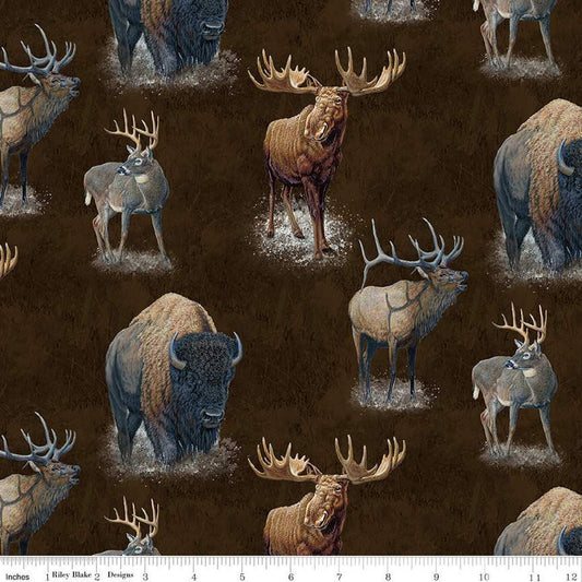 22" End of Bolt - DEAL Big Game Main CD12970 Brown - Riley Blake Designs - DIGITALLY PRINTED Elk Moose Deer Bison - Quilting Cotton