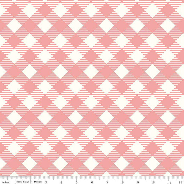 2yds 27" End of Bolt Piece - Bee Ginghams WIDE BACK WB12562 Coral - Riley Blake - 107/108" Wide 3/4" Check - Quilting Cotton Fabric