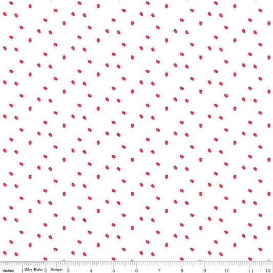 23" End of Bolt - Cheerfully Red Berries C13317 White - Riley Blake Designs - Berry - Quilting Cotton Fabric