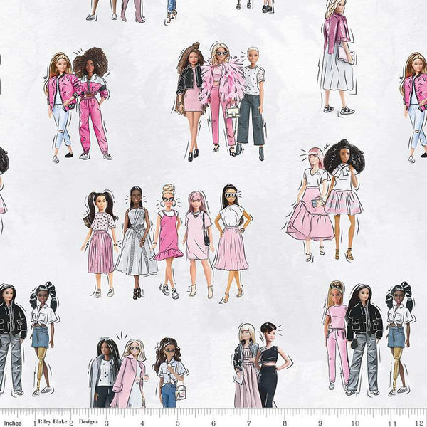 Fat Quarter End of Bolt - SALE Barbie Girl Main CD12990 White - Official Licensed Product - Dolls Mattel DIGITALLY PRINTED - Quilting Cotton
