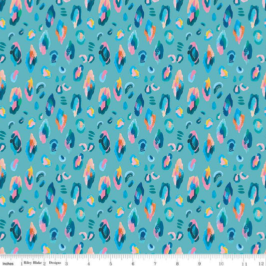 16" End of Bolt - SALE Kindness, Always Leopard CD13023 Teal - Riley Blake Designs - DIGITALLY PRINTED Leopard Spots - Quilting Cotton