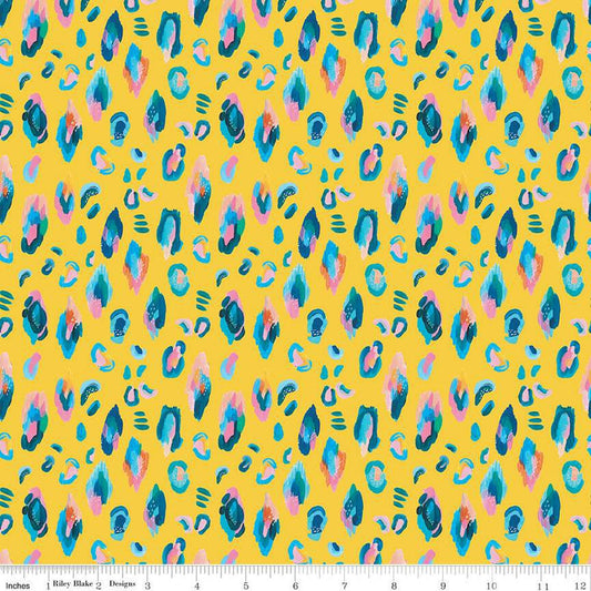 31" End of Bolt - CLEARANCE Kindness, Always Leopard CD13023 Yellow - Riley Blake - DIGITALLY PRINTED Leopard Spots - Quilting Cotton