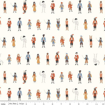 Fat Quarter End of Bolt - SALE Hoist the Sails Crew C12981 Off White - Riley Blake - Ship Crew Members Sailors - Quilting Cotton Fabric