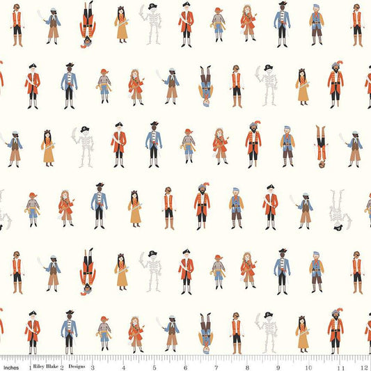 Fat Quarter End of Bolt - SALE Hoist the Sails Crew C12981 Off White - Riley Blake - Ship Crew Members Sailors - Quilting Cotton Fabric