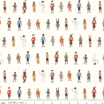 Fat Quarter End of Bolt - SALE Hoist the Sails Crew C12981 Off White - Riley Blake - Ship Crew Members Sailors - Quilting Cotton Fabric