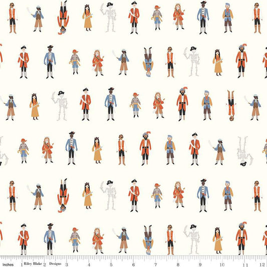 Fat Quarter End of Bolt - SALE Hoist the Sails Crew C12981 Off White - Riley Blake - Ship Crew Members Sailors - Quilting Cotton Fabric
