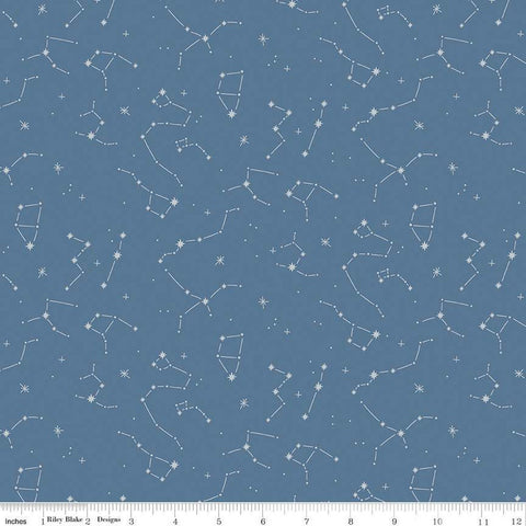 Fat Quarter End of Bolt - Hoist the Sails Constellations C12983 Denim by Riley Blake Designs - Off White Stars Star - Quilting Cotton Fabric