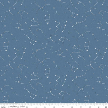 17" End of Bolt - DEAL Hoist the Sails Constellations C12983 Denim - Riley Blake Designs - Off White Stars Star - Quilting Cotton Fabric