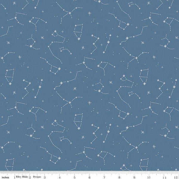 12" End of Bolt - Hoist the Sails Constellations C12983 Denim by Riley Blake Designs - Off White Stars Star - Quilting Cotton Fabric