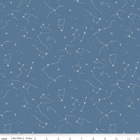 12" End of Bolt - Hoist the Sails Constellations C12983 Denim by Riley Blake Designs - Off White Stars Star - Quilting Cotton Fabric