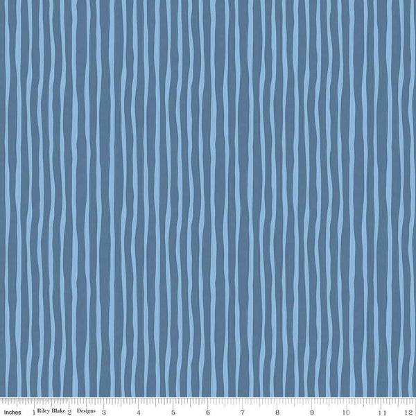 Hoist the Sails Stripes C12984 Denim by Riley Blake Designs - Wavy Stripe Striped - Quilting Cotton Fabric