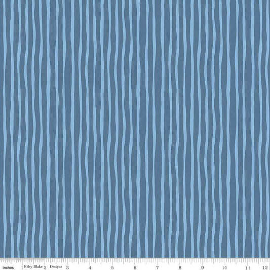 Hoist the Sails Stripes C12984 Denim - Riley Blake Designs - Wavy Stripe Striped - Quilting Cotton Fabric