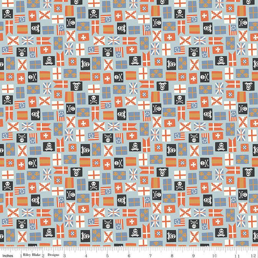 SALE Hoist the Sails Flags C12986 Mist - Riley Blake Designs - Ship Flag - Quilting Cotton Fabric