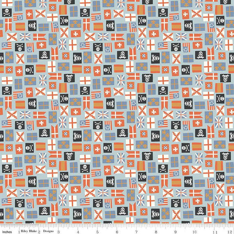 SALE Hoist the Sails Flags C12986 Mist by Riley Blake Designs - Ship Flag - Quilting Cotton Fabric