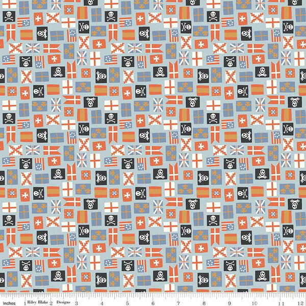 SALE Hoist the Sails Flags C12986 Mist by Riley Blake Designs - Ship Flag - Quilting Cotton Fabric