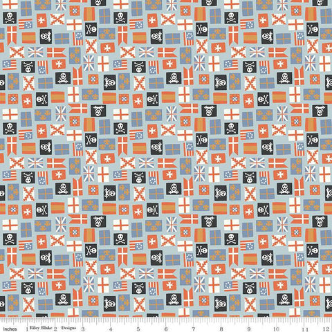 SALE Hoist the Sails Flags C12986 Mist by Riley Blake Designs - Ship Flag - Quilting Cotton Fabric