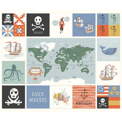 SALE Hoist the Sails Panel  P12987 by Riley Blake Designs - World Map Ships Pirates Sea Life Nautical  - Quilting Cotton Fabric