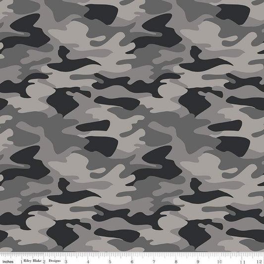 Fat Quarter End of Bolt - SALE Big Game Camo C12972 Gray - Riley Blake Designs - Camouflage - Quilting Cotton Fabric